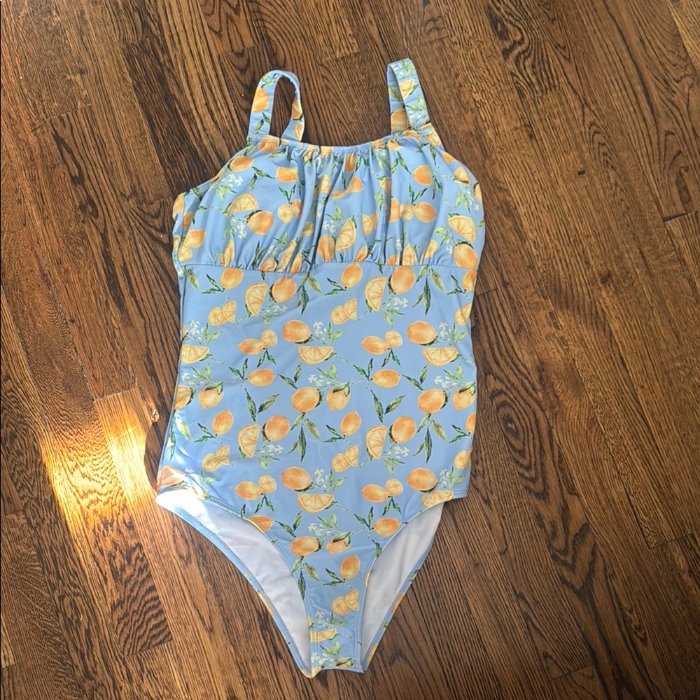 Blue One-Piece Swimsuit with Lemon Print XL